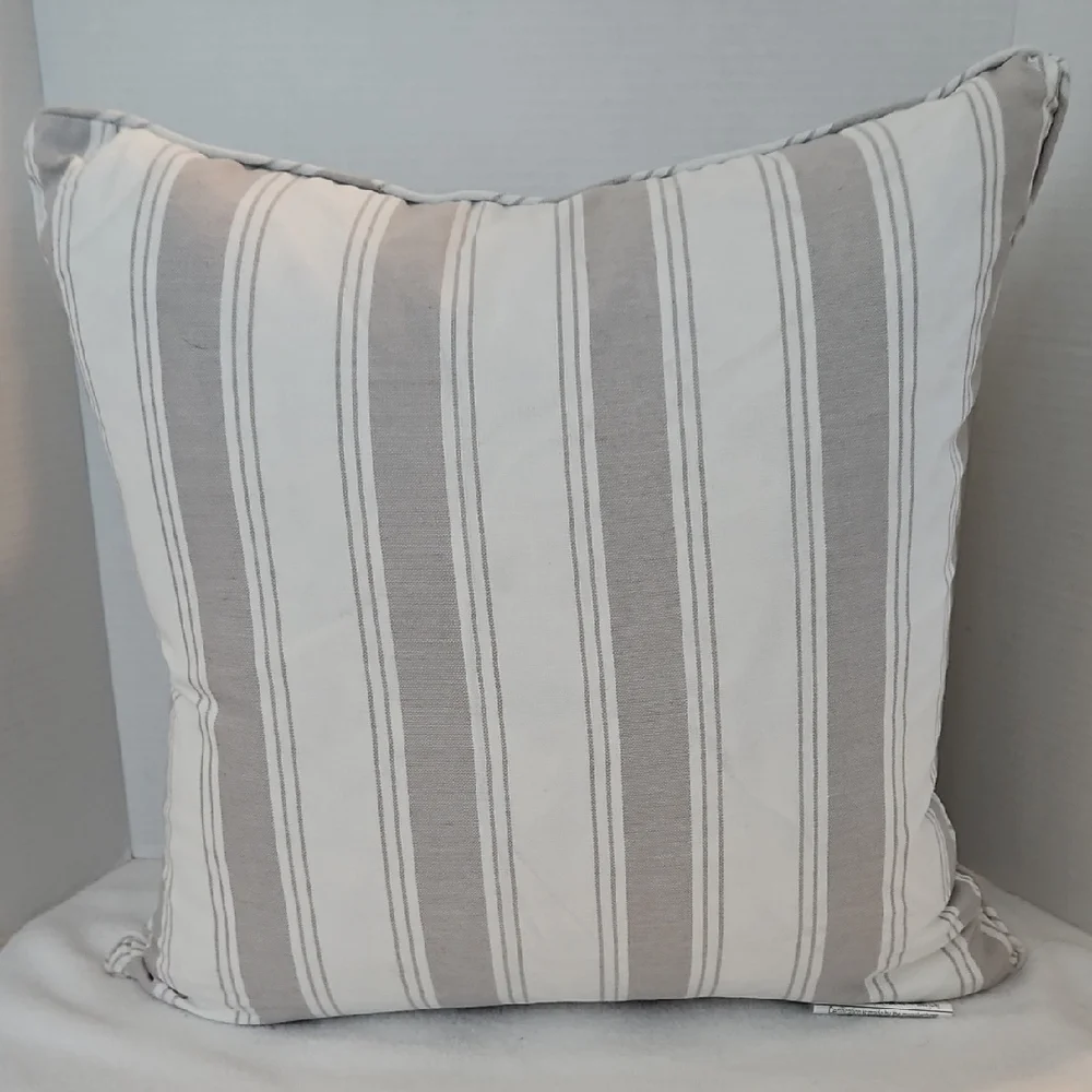 Envogue International NWT Striped Ticking TaupeGray & White Feather Décor Pillow